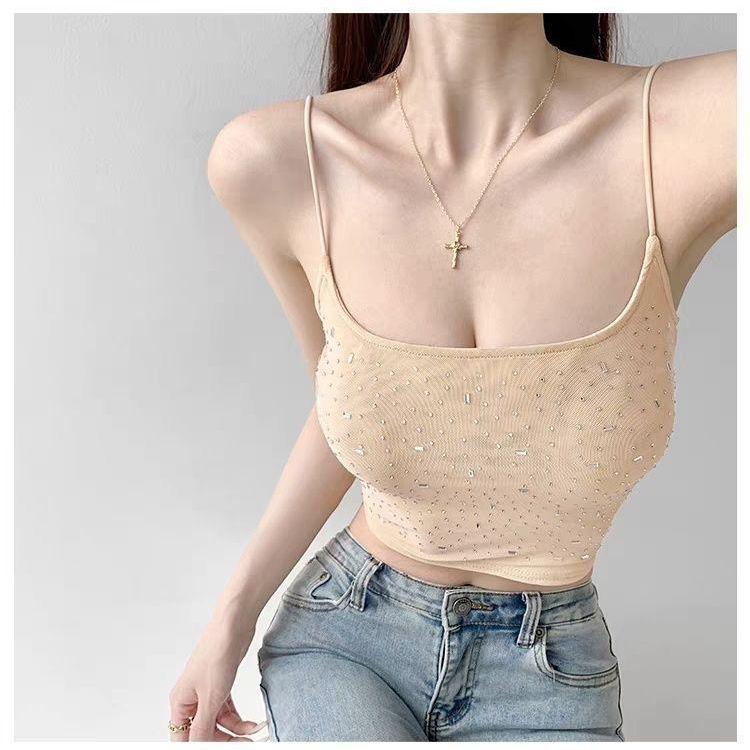 Sparkle Rhinestone Strapless Padded Camisole - Sexy Slim-Fit with Beautiful Back Design