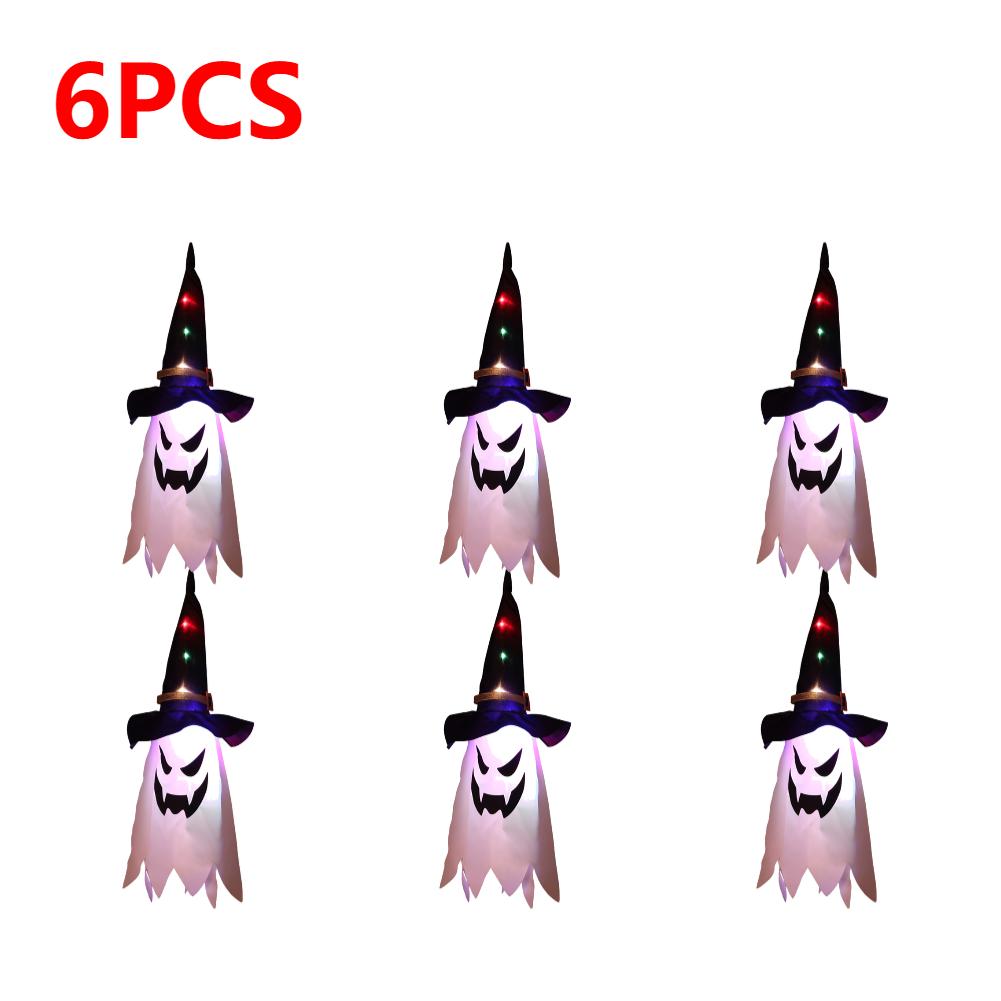 5-20PCS Halloween LED Flashing Light Hanging Ghost Halloween Party Dress Up Glowing Wizard Hat Lamp Horror Props Home Bar Decor