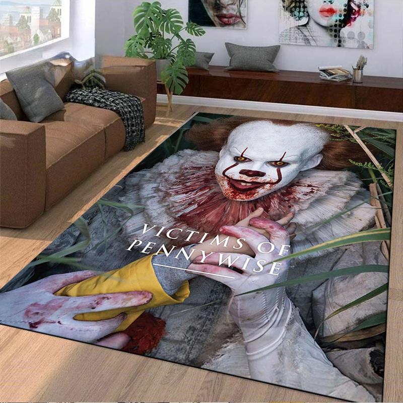 Horror-Themed Clown Costume Pattern Carpet with Dark Vintage Style Background Suitable for use as an anti-slip for room and bedroom sofas