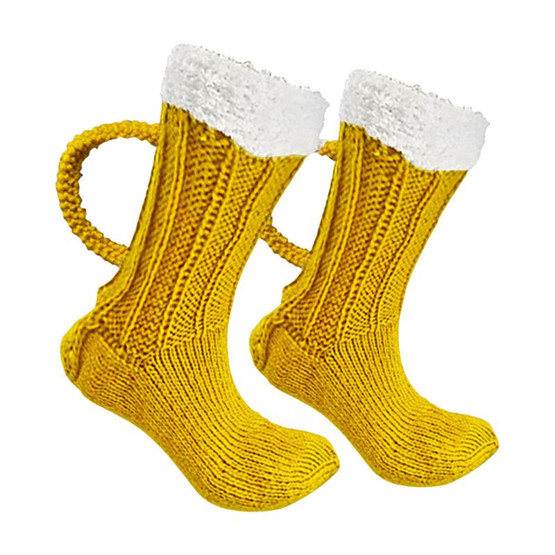 Women Men Beer Mug Socks Indoor Outdoor Funny Knitted Beer Socks With Handcrafted Handle 3D Novelty Gift For Christmas Party