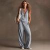Damen V-Ausschnitt Weste & Weite Hosen Zweiteiliges Set