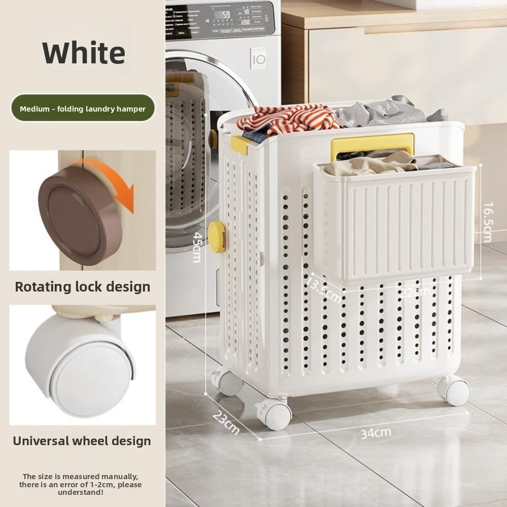 Household Storage Basket Foldable Hollow Out Dirty Clothes Basket with Movable Sliding Wheel Plastic Sorting Basket