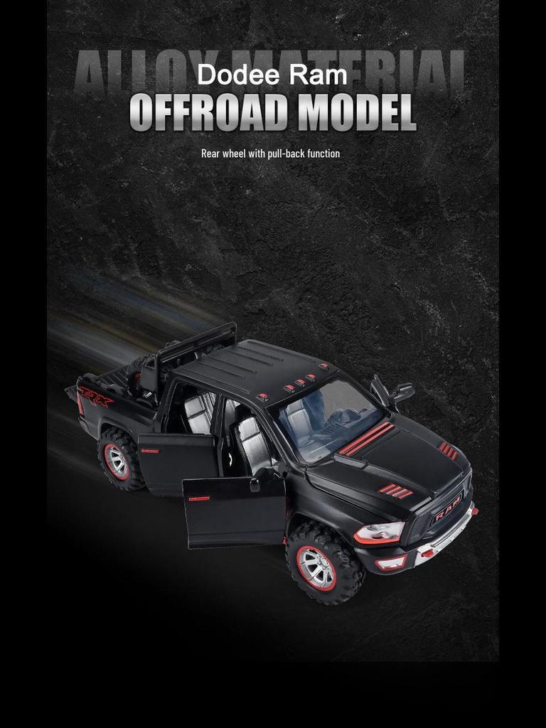 1:32 Dodge Ram TRX Pickup Truck Model - Alloy Toy Car with Sound, Light, and Pull-Back Door for Kids