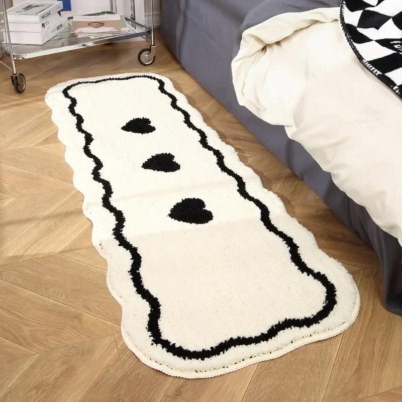 

1PC Heart Black & White Rug Door Tuftting Mat Soft Thick Fluffy Tuftted Door Floor Carpet Bathroom Absorbent Toilet Kitchen Rug 40X60cm 15.7X23.6in