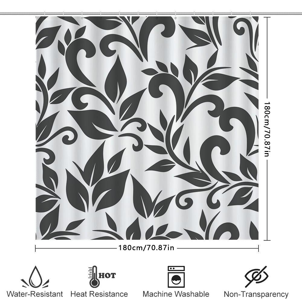 Classic Floral Shower Curtain Fabric Home Decor Waterproof Bath Accessories 180X240Cm Grey White Black Pattern