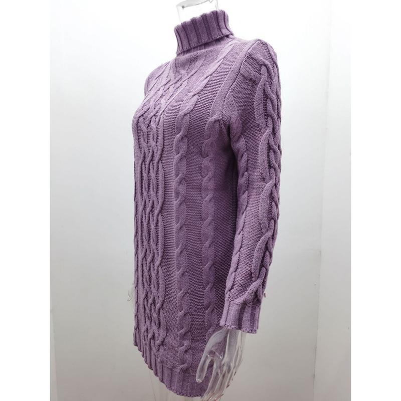 Autumn and Winter Long Sleeve Casual Knitted Sweater Dress Women Vintage Slim Fit Solid Knitted Dress Women Elegant Turtleneck Sexy Lady Dresses 24905