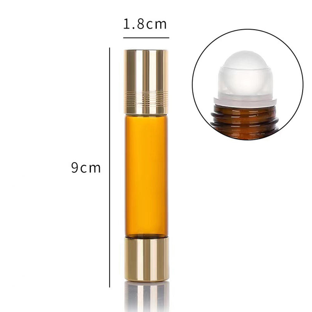 10ml Amber Glass Roll-On Bottles Double Head Refillable Essential Oil Bottles Leakproof Cosmetic Containers for Serum Perfume 10ml