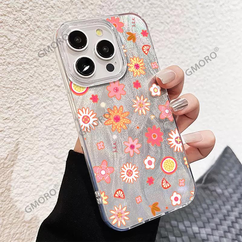 Amazon's Hot-selling Full-screen Floral Mobile Phone Case Is Suitable for iPhone17 Girl's Heart Apple 16Pro Feather Yarn Hard Case