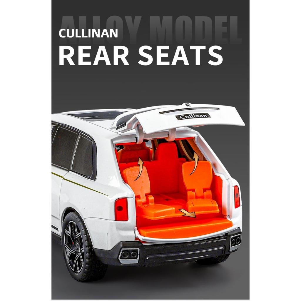 1/24 Rolls Royce Cullinan SUV Alloy Diecast Model Metal Vehicle Ornament Front Wheel Steering Pull Back Toy Trendy Gift for Boys