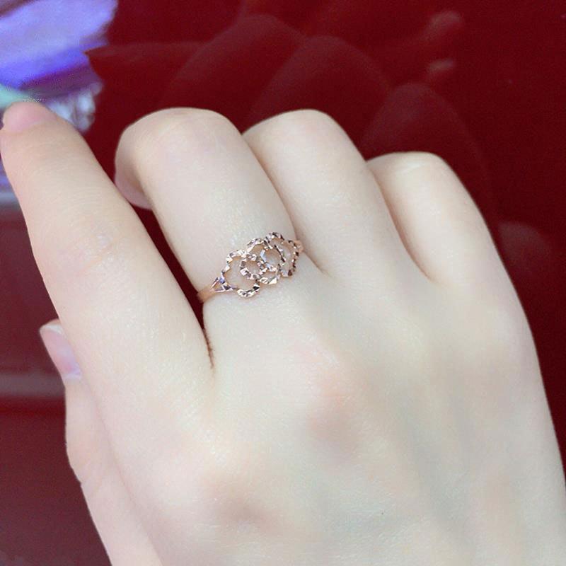 Purple Gold Ring Female Hollowed-Out Personalized Rose Gold-Plated Peach Blossom Ring Adjustable
