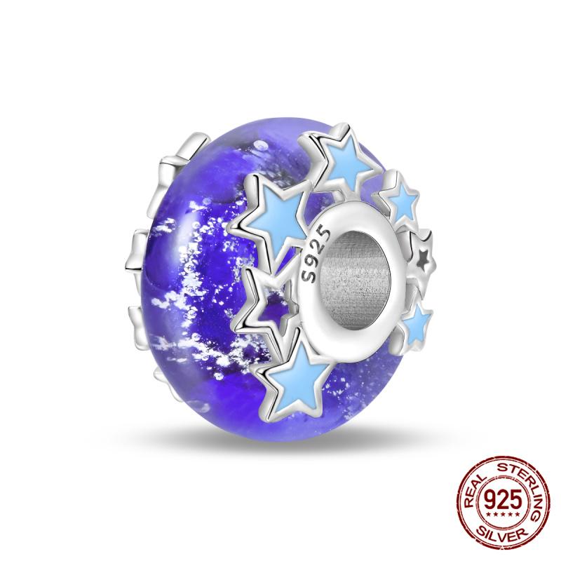 Compatible With Charm Bead Charms Ideal For Authentic Bracelets With 3mm Bracelets Diy Sea Blue Glass Bead Charms Copper Jewellery Making Ideal For Wo