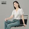 French V-neck Bubble Sleeve Short-Sleeved Shirt