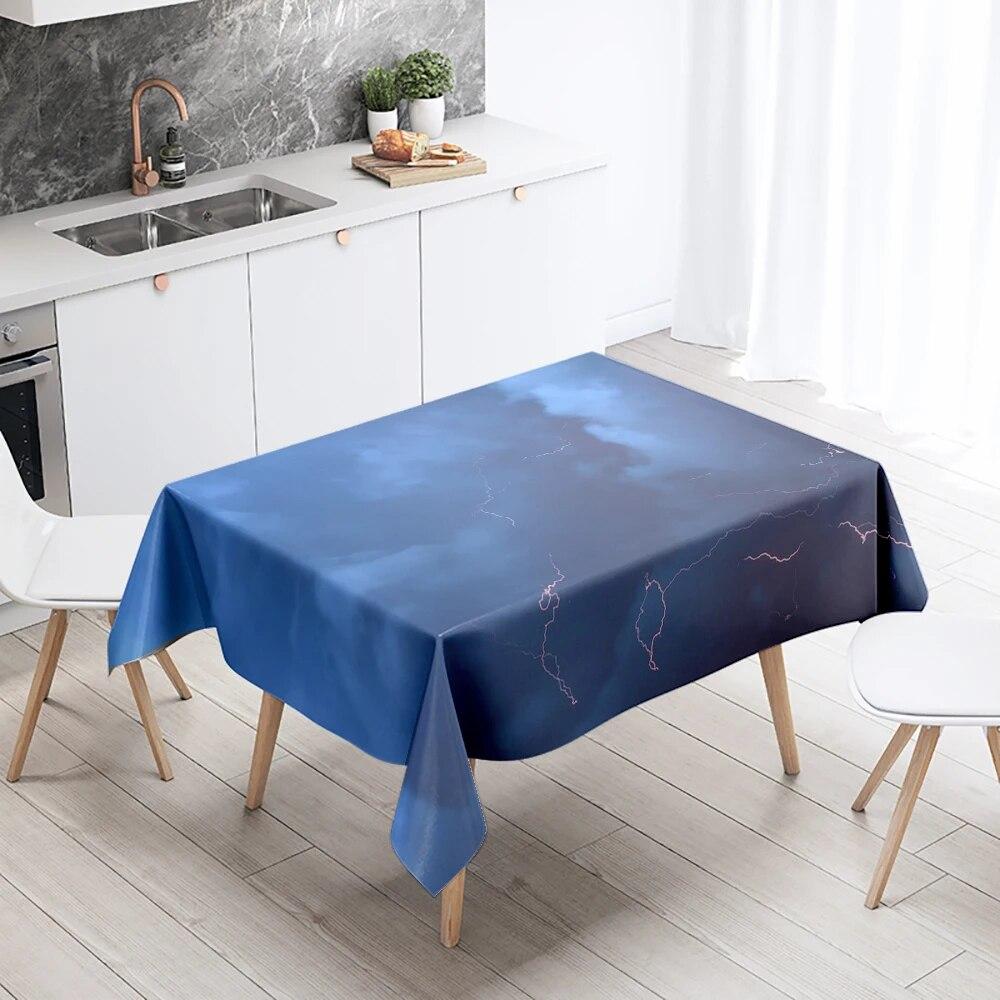 Thunder Cloud Lightning Tablecloth Colorful Cumulus  Anti-fouling Waterproof Rectangular Kitchen Table Home Decoration