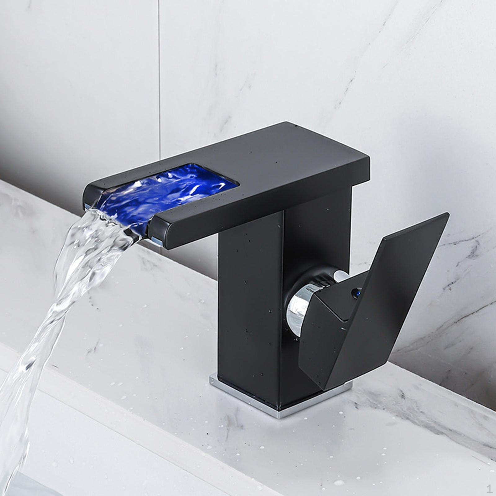 

Bathroom Sink Faucet, 3 Colors Changing Waterfall , Mixer Tap Lavatory Vanity Faucet Black