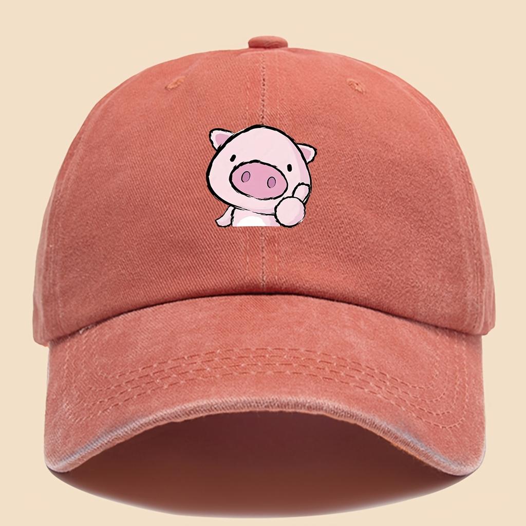 Cartoon style pink piggy print baseball cap adjustable unisex music hat