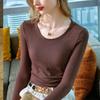 Autumn Round Neck Long Sleeve Knit T-shirt Women Casual Fashion Pullover T Shirt Woman Solid Bottom Inner Slim Ladies Tees 30276