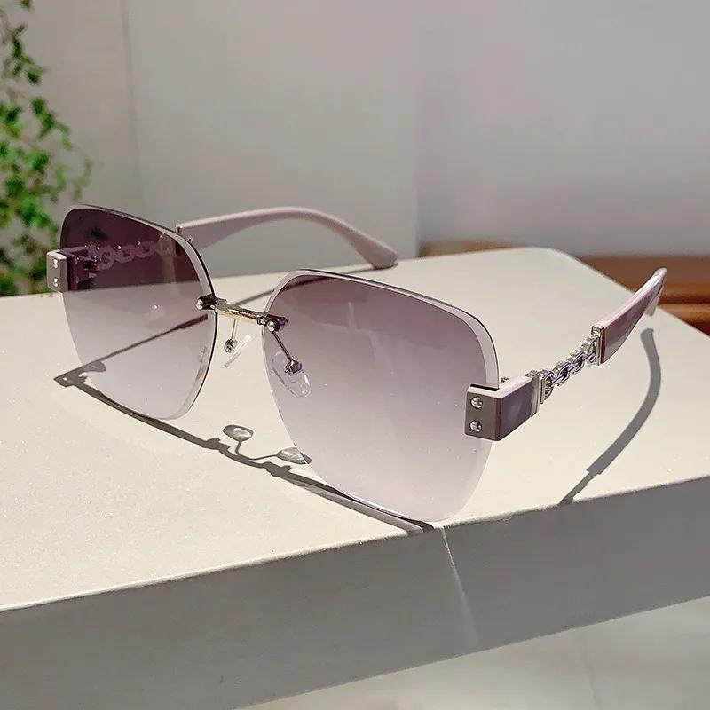 New Square Rimless Sunglasses Women Luxury Designer Cool Unisex Vintage Eyewear UV400