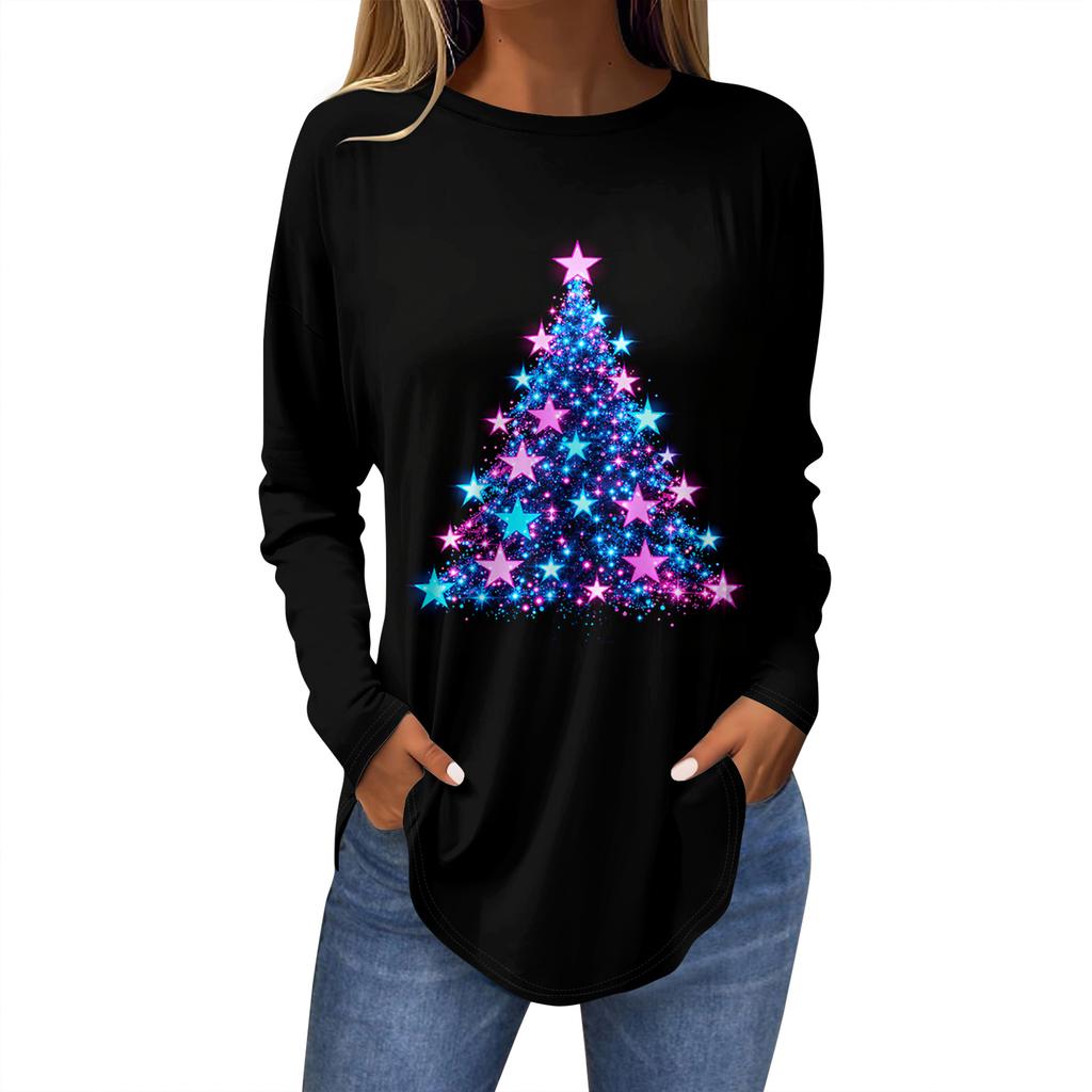 Dames Losse Comfortabele Casual Mode V-Hals Kerstprint Lange Mouw Hoodie