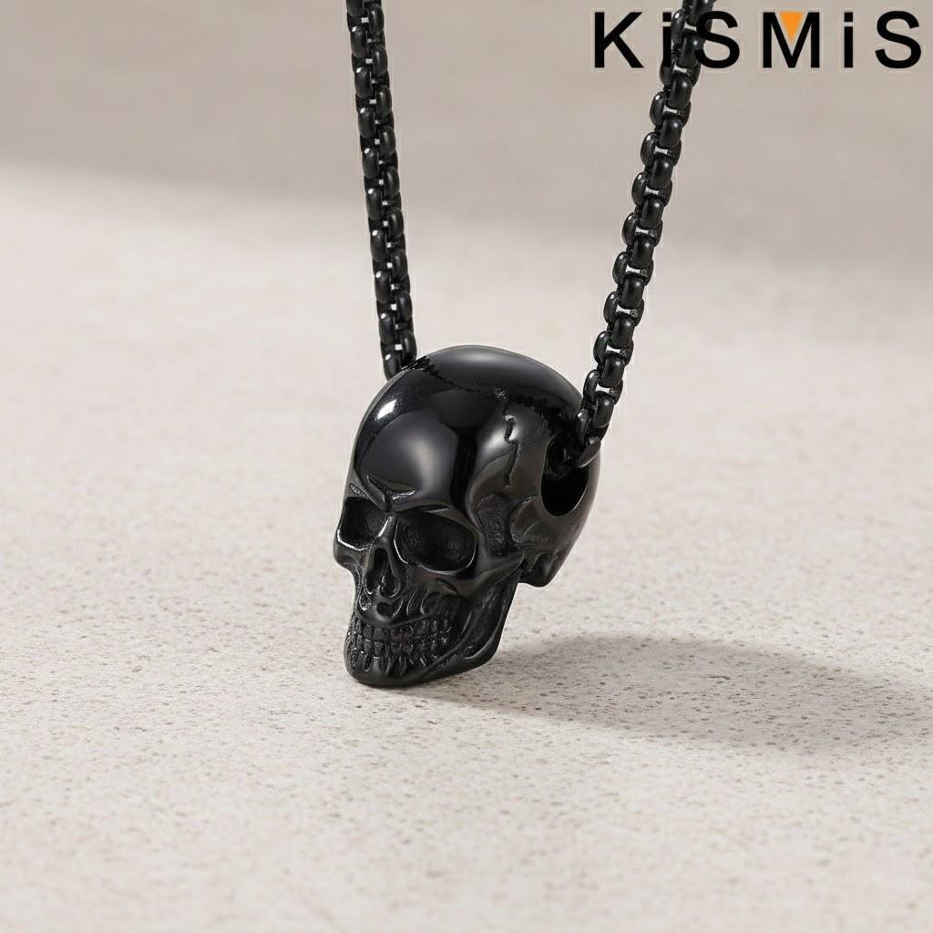 

Stainless Steel Gothic Skull Pendant Necklace Men Women Halloween Costume Jewelry Gift Gold Silver Black Plated Chain чёрный