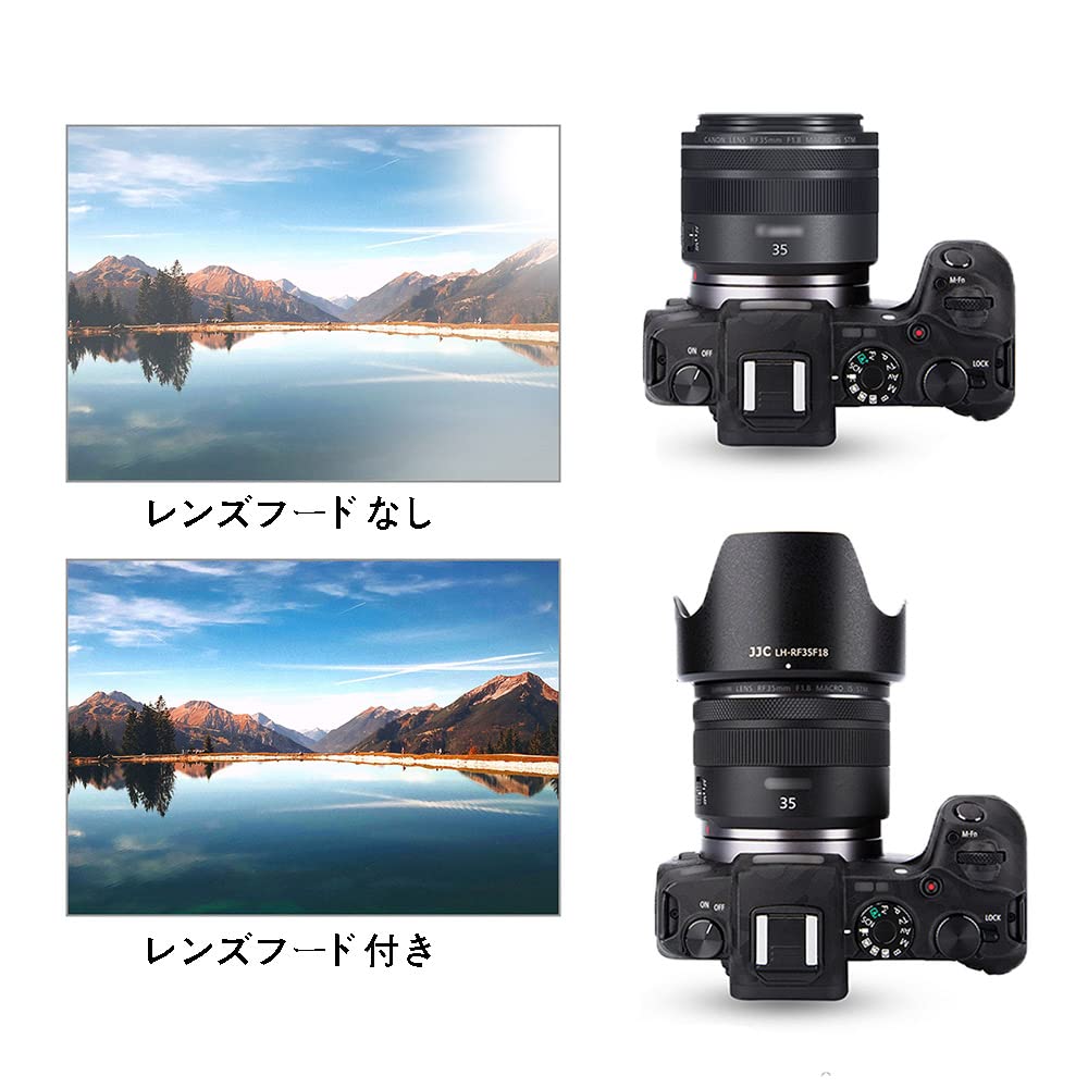 Parasolar reversibil JJC pentru Canon RF 35mm MACRO IS STM Compatibil cu Canon EOS și RP Compatibil cu filtre de protecție și capace de obiectiv Obiectiv F1.8,