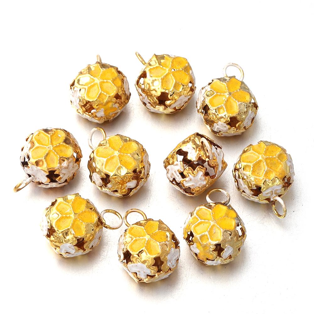 

10pcs 14mm Metal Enamel Flower Ball Bell Charms Colorful Hollow Out Bell Pendant For Jewelry Making DIY Necklace Phone Key Chain жовтий