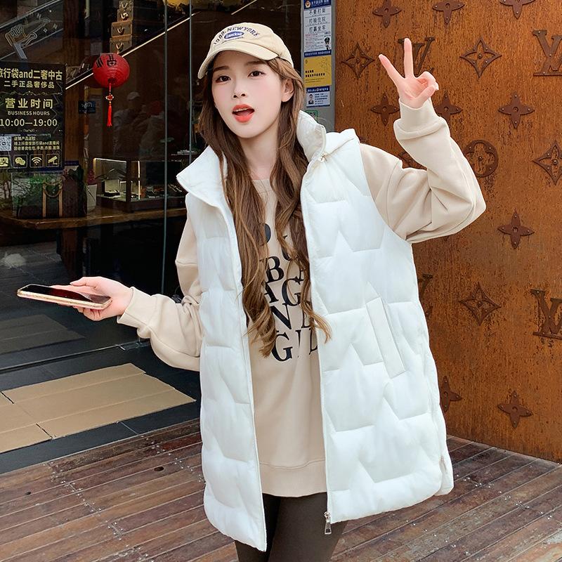 Medium and Long Warm Vest Women's Winter New Fashion Thickened Hooded Vest Jacket Trendy
