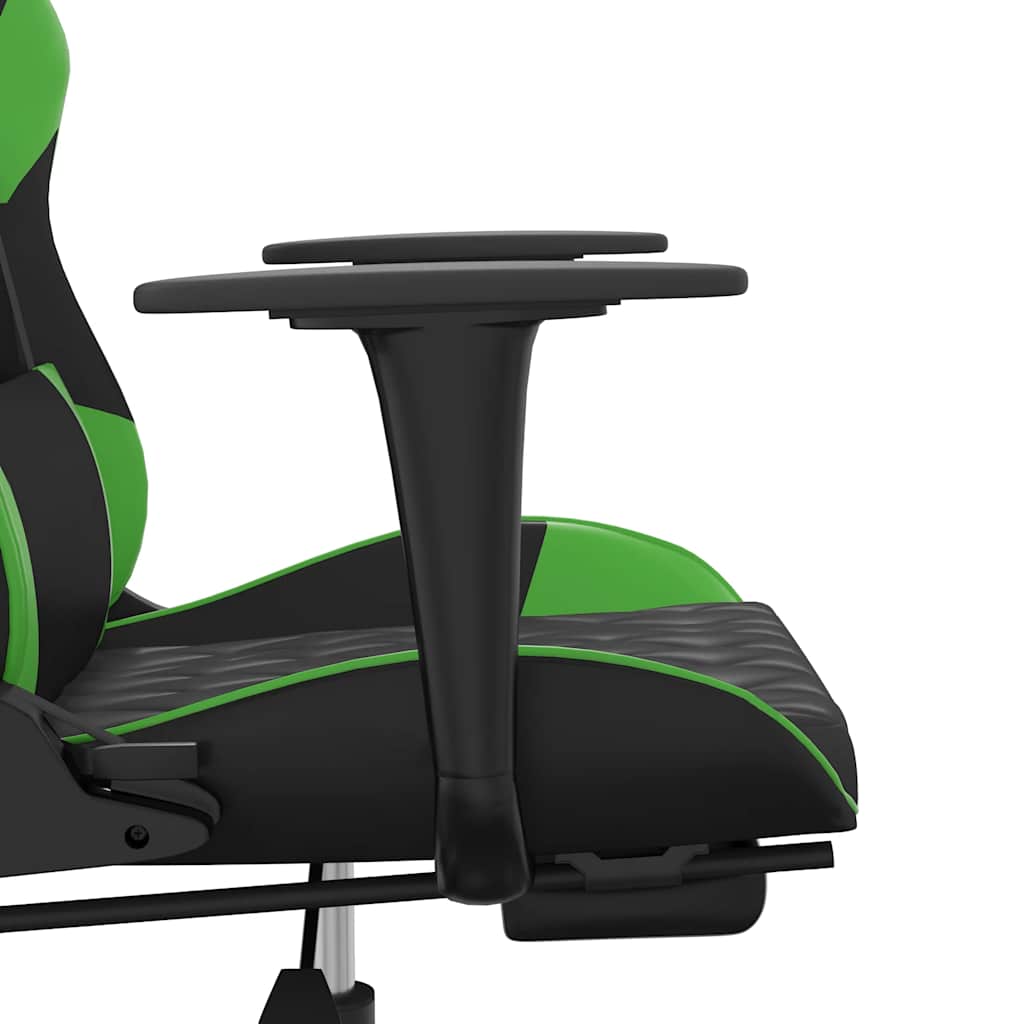 Gaming Chair with Massage Function & Footrest Black & Green Artificial Leather
