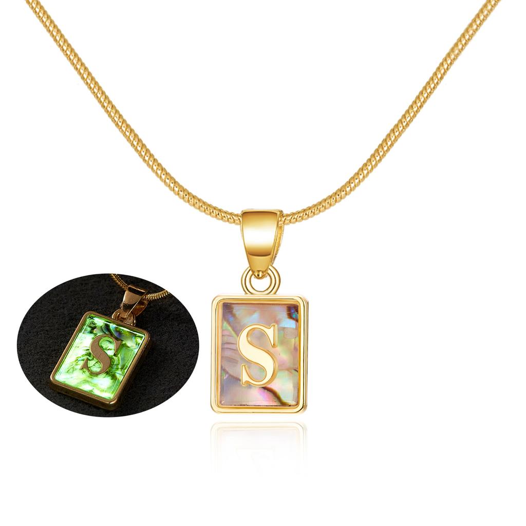 Colored Shell Luminous 26 Letter Square Brand Pendant Snake Bone Chain Necklace Couple Letter Necklace
