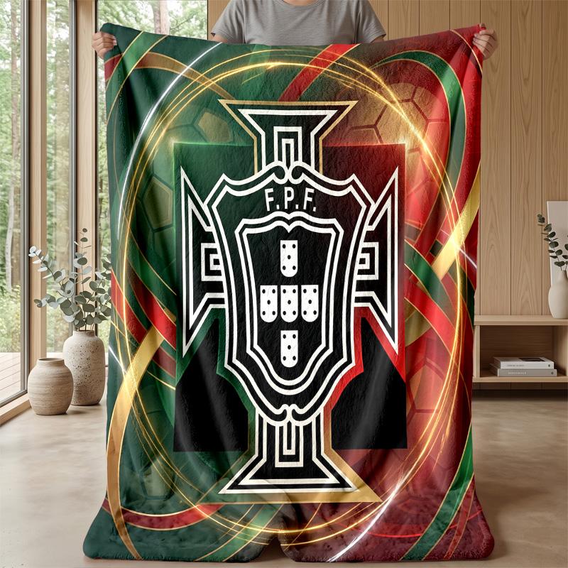 Portugal Football Printed Flannel Blanket Skin Friendly Warm Decorative Throw for Indoor Couch Bed Daily Use