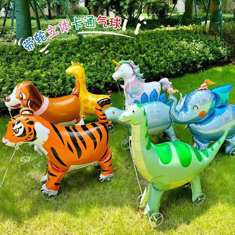 Kids' Wheeled Walking Balloon: Cartoon Dinosaur & Tiger