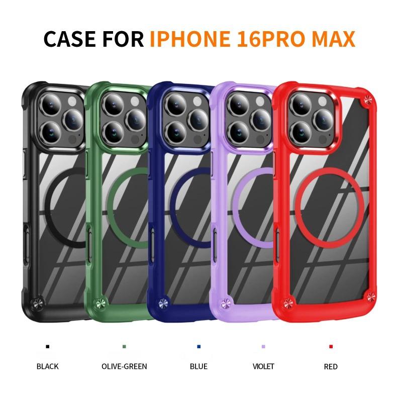 

Прозрачный магнитный чехол Magsafe для iPhone 16 15 11 13 12 14 Pro Max Plus с беспроводной зарядкой, ударопрочный, цветной, прозрачный чехол For iPhone 15 Plus чёрный