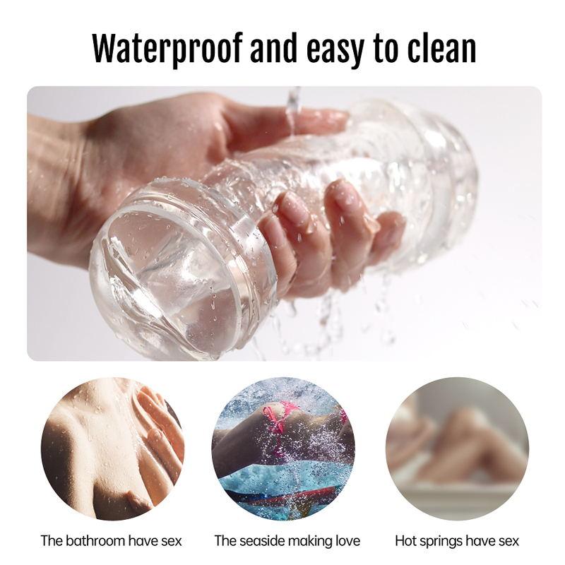 Male Masturbator Cup Dual Channel Realistic Vagina Anus Through Type Vacuum Sucking Transparent Pocket Pussy