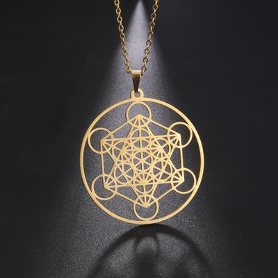 Stainless Steel Angel Seal Archangel Metatron Cube Necklace Women Men Sacred Geometry Amulet Religious Spiritual Jewelry