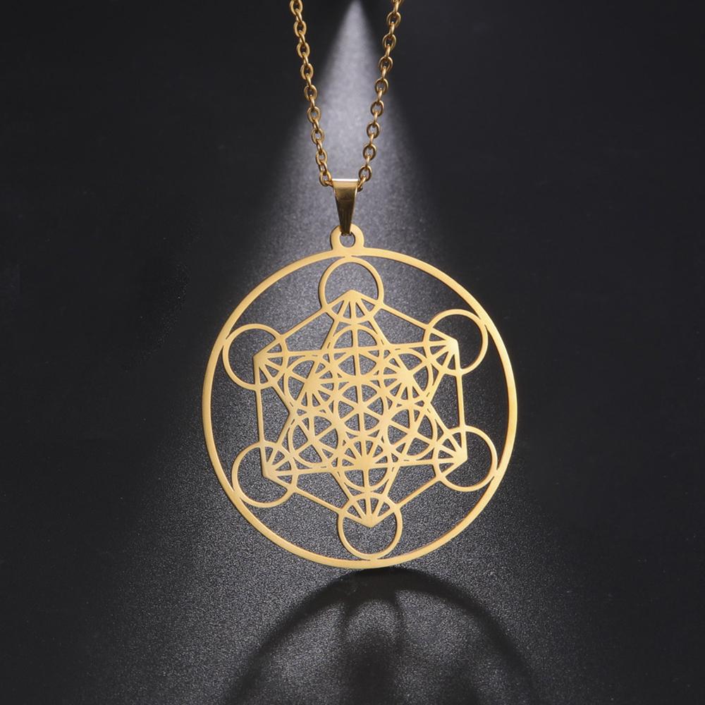 Nerezová ocel Andělské těsnění Archanděl Metatronova kostka Náhrdelník Dámský Pánský Posvátná geometrie Amulet Náboženský Spirituální Šperk