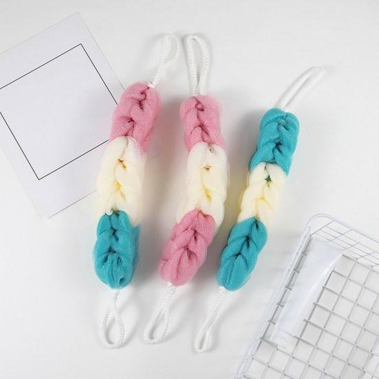 Bath Exfoliate Puff Super Soft Rich Foam Quick Drying Reusable Lanyard Design Non-fading Stretchable Exfoliating Bath Loofah Sponge Mesh Bathroom