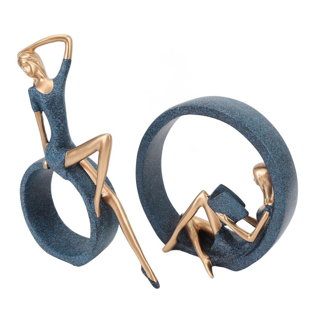 2PCS Resin Figurines Reading A Book Yoga Girl Modern Aesthetic Art Sculptures Bookshelf Bookcase Sta