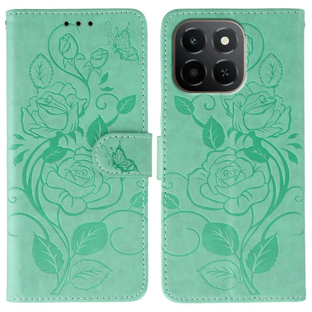 For Honor X6c 4G Case Wallet Stand Imprinted Rose Butterfly PU Leather Phone Cover
