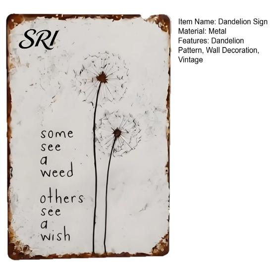 Living Room Dandelion Sign Metal Wall Decoration Vintage Rusty Wish Theme Decor Art Indoor Outdoor Home Office Decorative