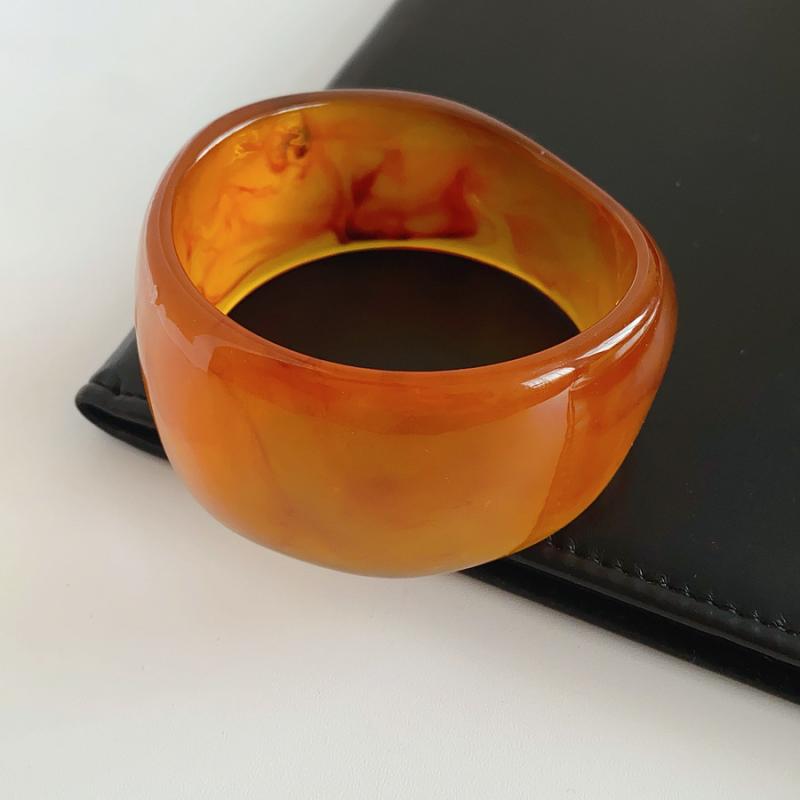 Vintage Wide Irregular Smudging Acrylic Bangles Geometric Thick Chunky Bracelets Statement Aesthetic Holiday Wirstband Jewelry F