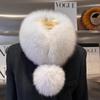 Damen Schal im Koreanischen Stil aus Echter Fuchsfell mit Großem Bommel und Magnetischem Verschluss - Beidseitig, Vielseitiger Nackenschutz für Herbst und Winter