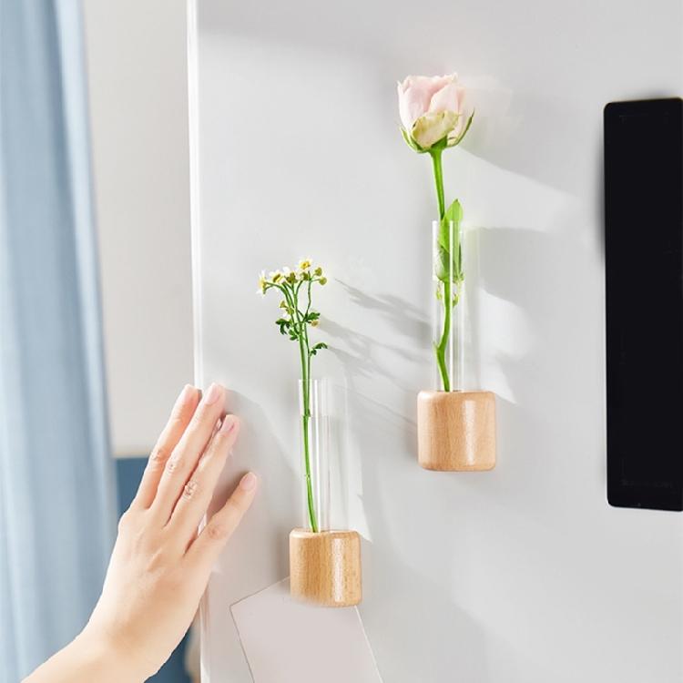 Mini Magnetic Vase for Fridge Wood and Test Tube Designs Refrigerator Magnet Flower Holder Planter for Home Decoration