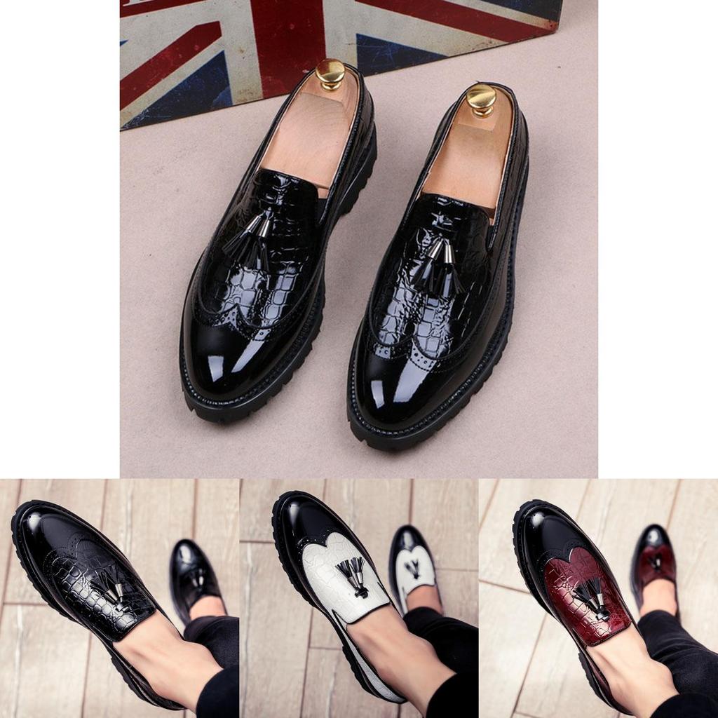 Elegant Men Brogue Tassels Casual Platform Formal Pumps Pointy Toe Shoes Slip On Loafers