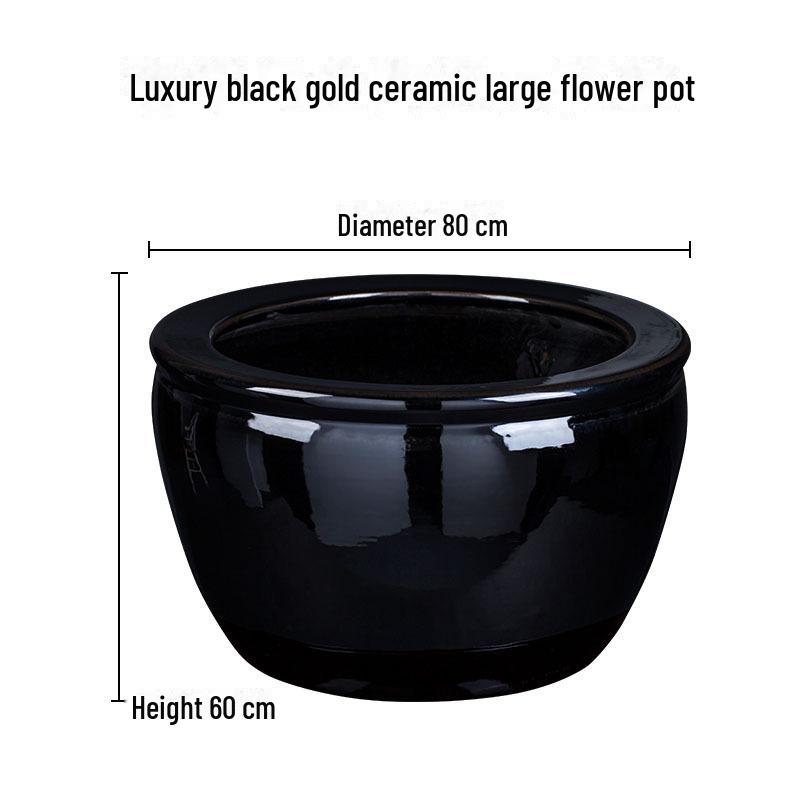 Large Black Gold Glazed Ceramic Pot for Flowers, Fortune Trees, or Lotus