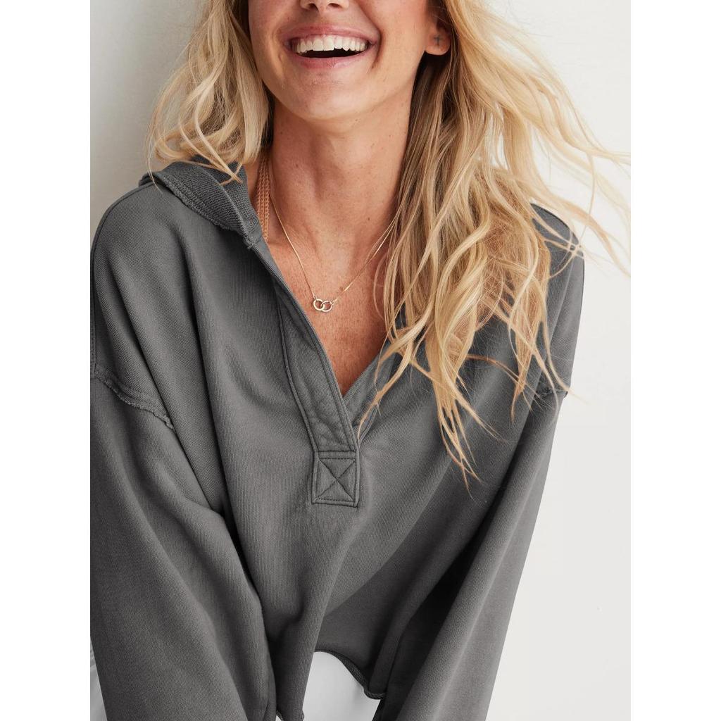 Women's Oversized Fashion V-Neck Hoodie Long Sleeve Pullover Casual Sweatshirt Trendy Autumn Spring Tops