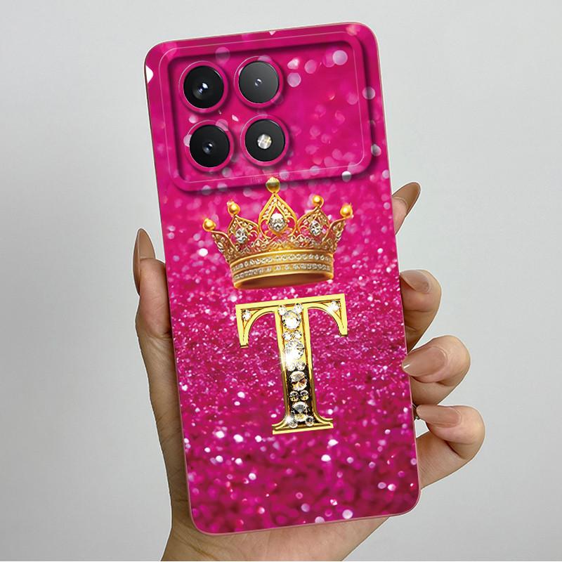 For Xiaomi Poco X6 Pro 5G Fashion Crown Initial Letter Couple Phone Case PocoX6 Pro 5G Soft Silicone TPU Lens Protective Casing