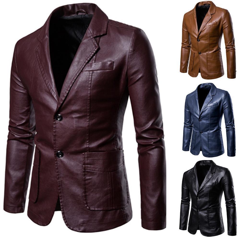 Autumn and winter new men's slim-fitting versatile PU small suit men's suit collar leather jacket men's jacket