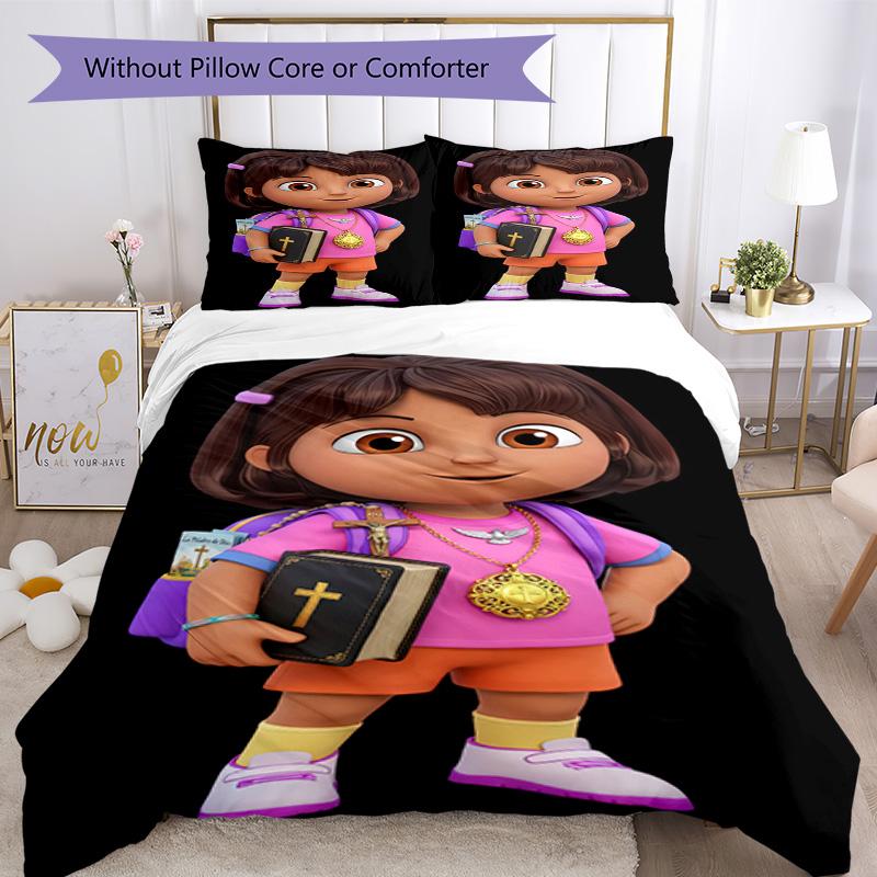 Dora Explorer Bedding Set Breathable Duvet Cover with Pillowcases Decorative Bed Linen for Bedroom Home Decoration Birthday Gift
