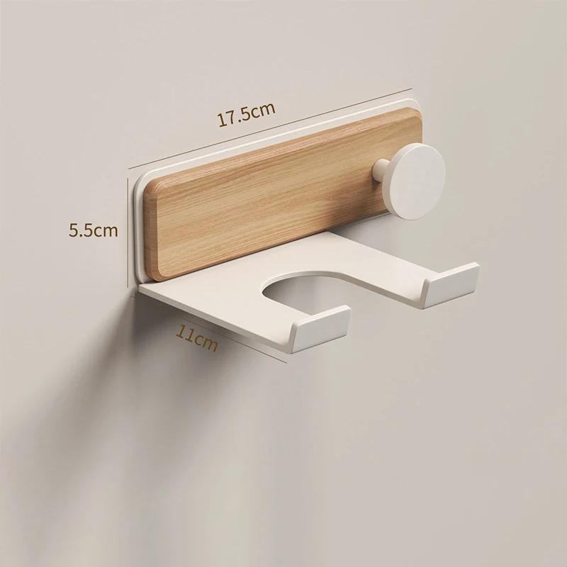 Hair Dryer Holder Bathroom Wall Mounted Hair Dryer Storage Rack Punch-Free Wood Natural Style Hair Dryer Hanger Bathroom Shelf