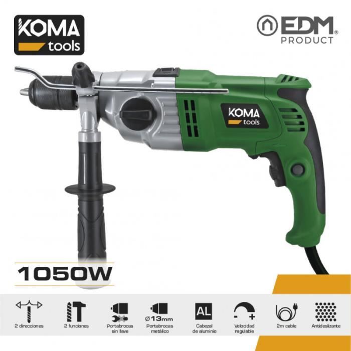 Perceuse à percussion - EDM - KOMA TOOLS - 1050W - Mandrin auto-serrant 13mm - 0-2800 tr/min