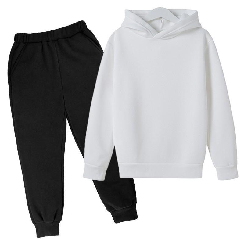 Solid Color Fashion Casual Children's Hoodie Sweatshirt Set for Autumn and Winter